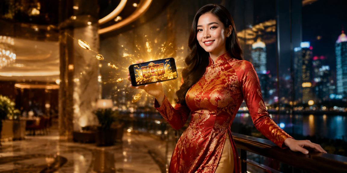 Người chơi slot game tại Hà Nội mặc áo dài, thể hiện nét văn hóa Việt kết hợp giải trí hiện đại